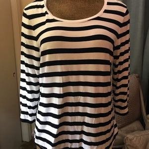 Chico’s Black and White Striped 3/4 Length Top